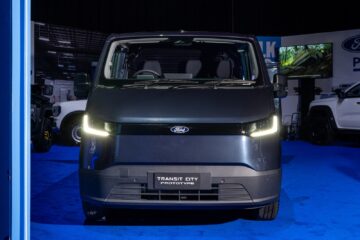 Ford Transit City electric van front view on stage