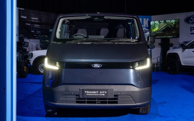 Ford Transit City electric van front view on stage