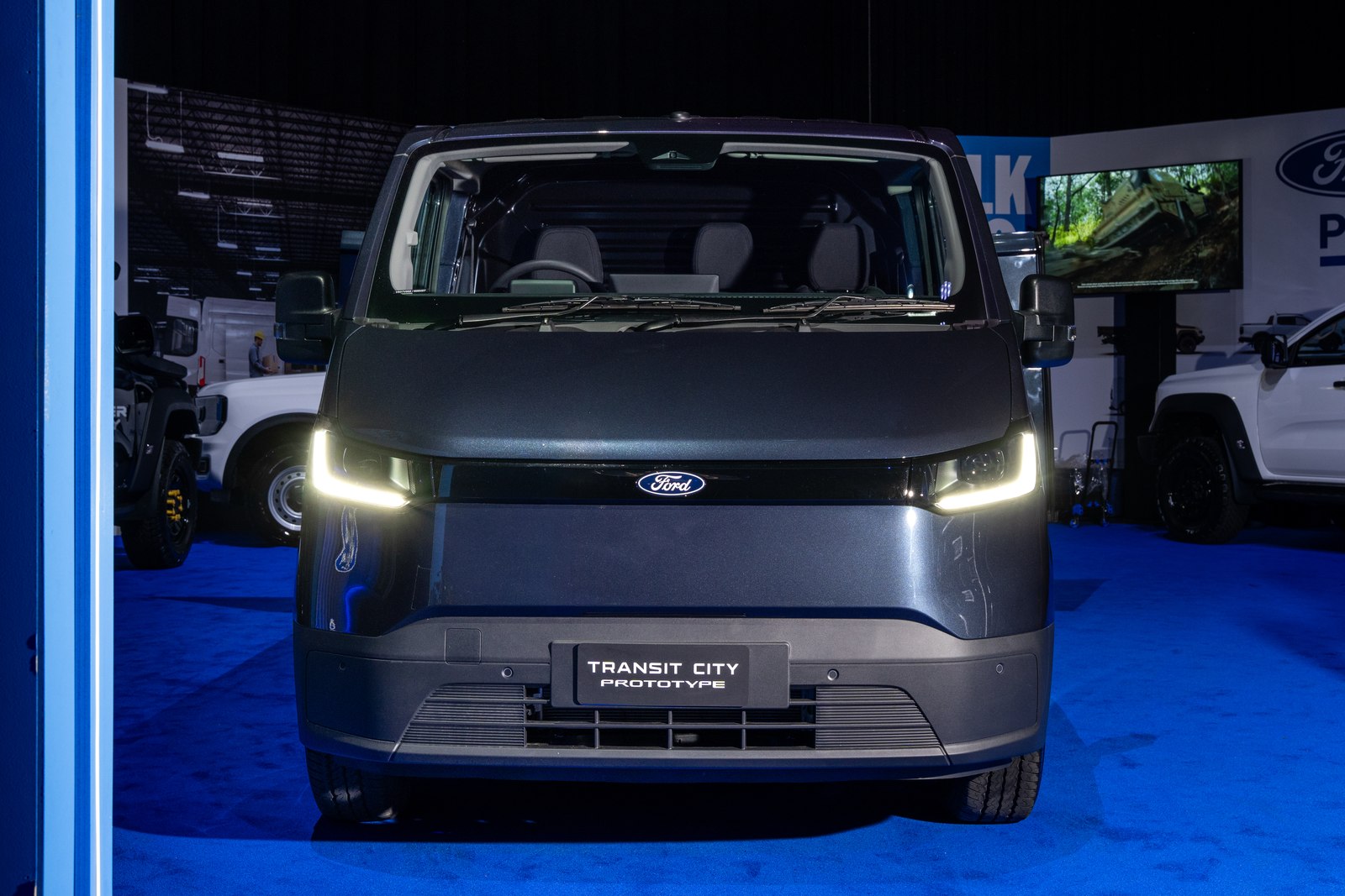 Ford Transit City electric van front view on stage