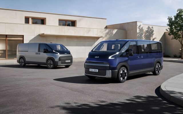 Kia PV7 Cargo and Passenger vans parked together