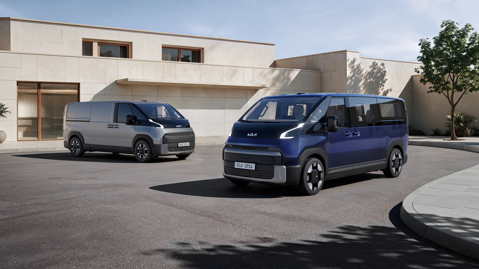 Kia PV7 Cargo and Passenger vans parked together