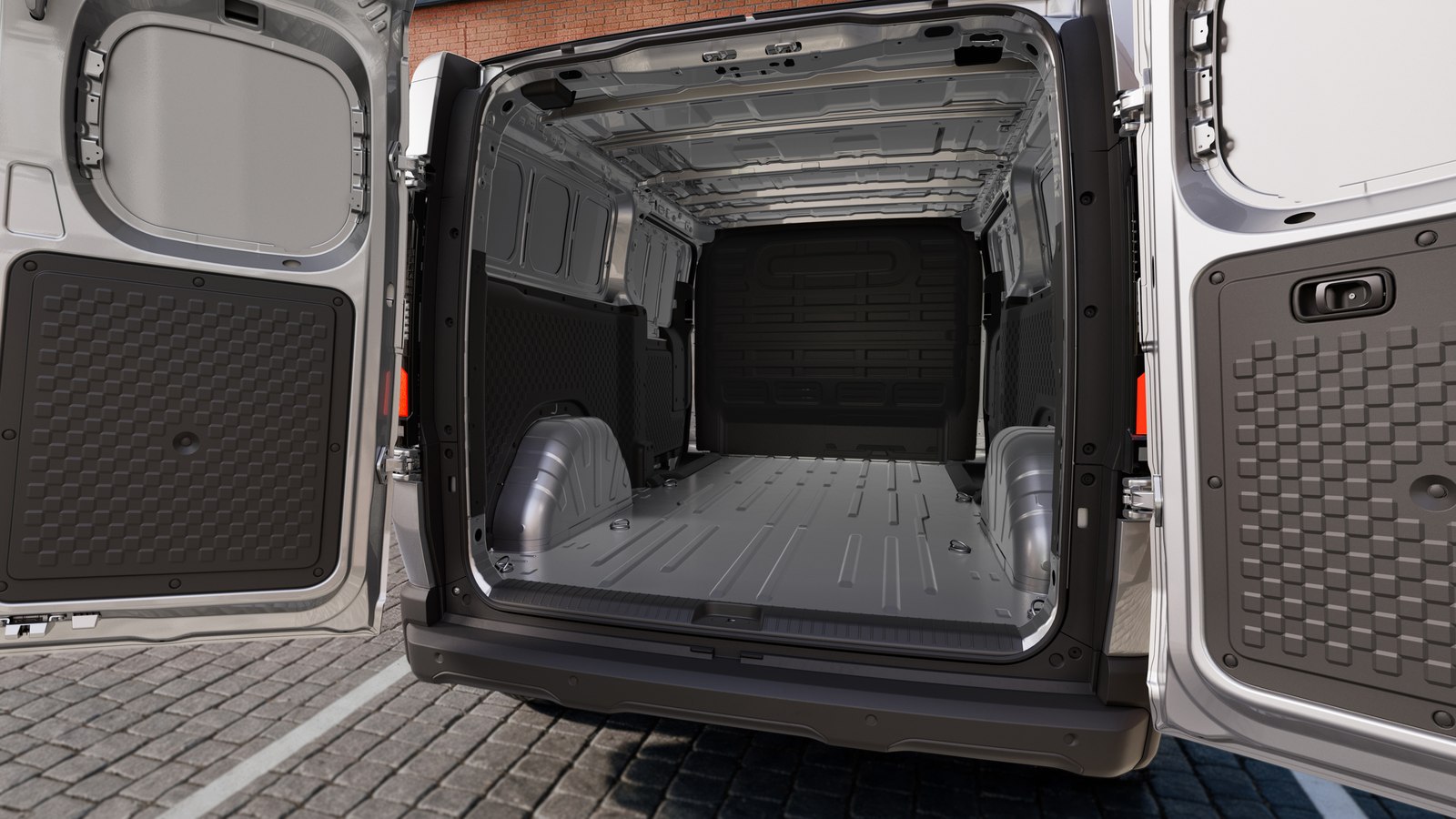 Kia PV7 Cargo load space with twin swing doors open