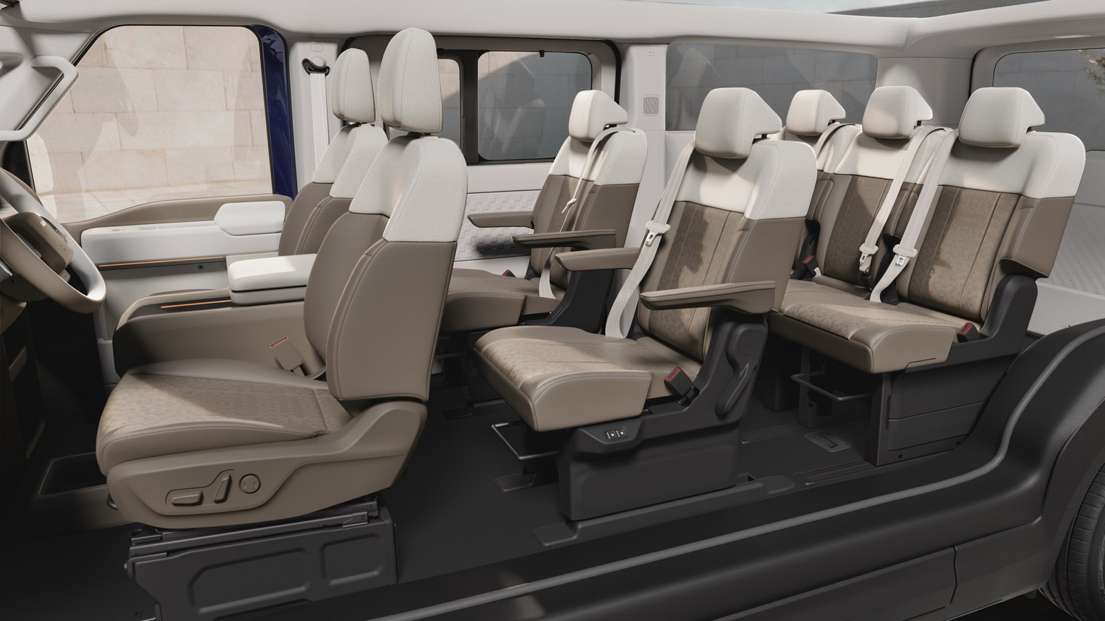 Kia PV7 Passenger interior showing three rows of seats