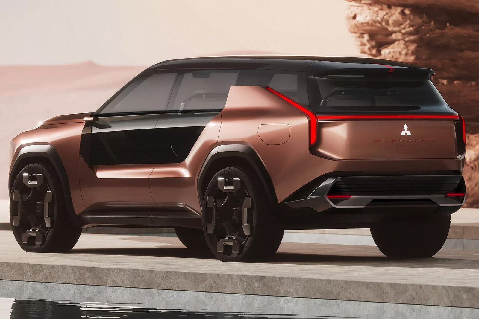 Rear three-quarter view of the Mitsubishi Elevance Concept showing its full-width tail light