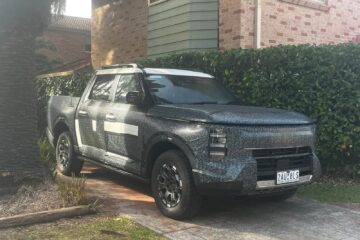 Camouflaged Nissan Frontier Pro prototype parked in a driveway in Kirrawee, Sydney