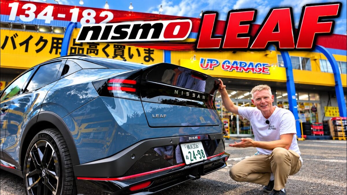 Gavin Shoebridge with the Nissan Leaf Nismo outside Up Garage in Japan