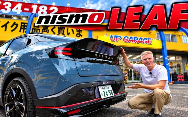 Gavin Shoebridge with the Nissan Leaf Nismo outside Up Garage in Japan
