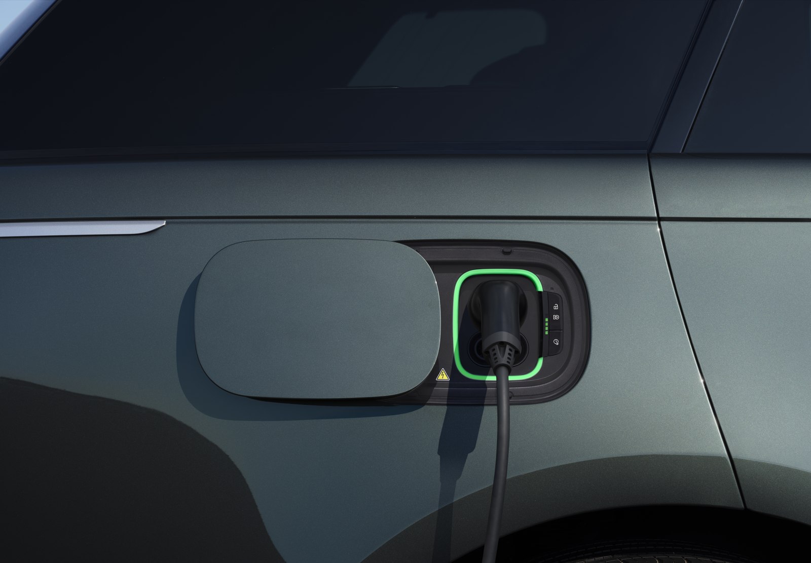 Range Rover Electric charging port with green light ring