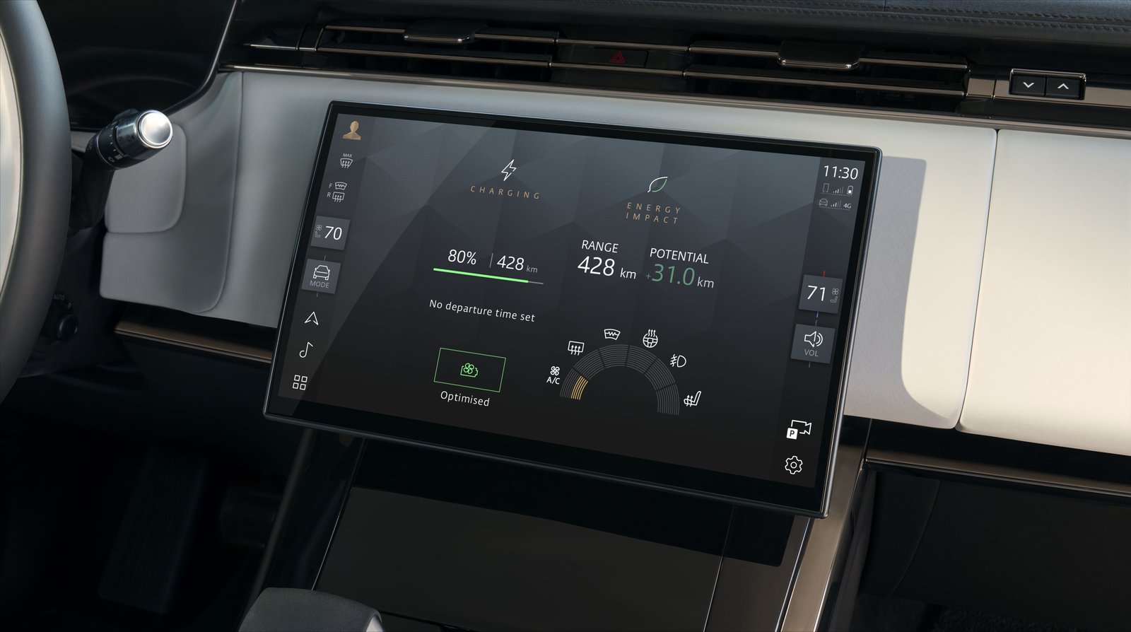 Range Rover Sport Electric touchscreen showing charging information