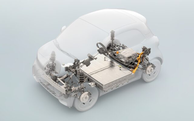 Cutaway render of the smart #2 showing its Electric Compact Architecture, battery and rear drive unit