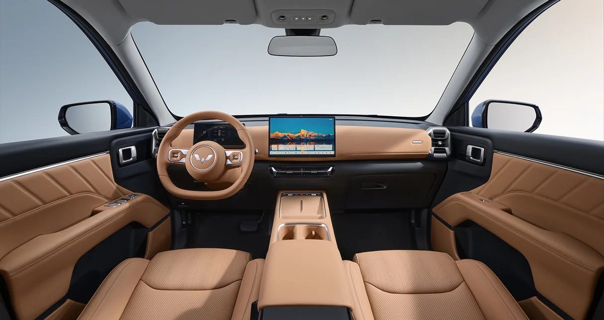 Wuling Eksion dashboard with tan leather trim and central touchscreen