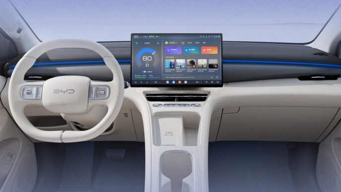 Dashboard of the second-generation BYD Seagull with floating screen