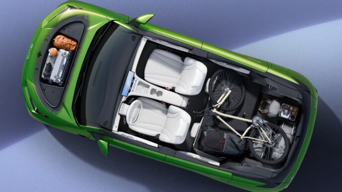 Second-generation BYD Seagull from above showing front boot and cargo space
