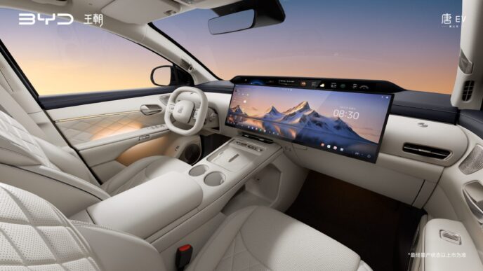 Third-generation BYD Tang EV interior in Dune Beige