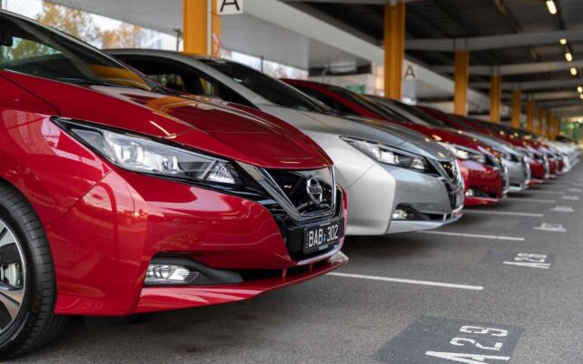 Nissan Leaf electric cars from the ACT Government fleet used in Canberra's original REVS vehicle-to-grid trial
