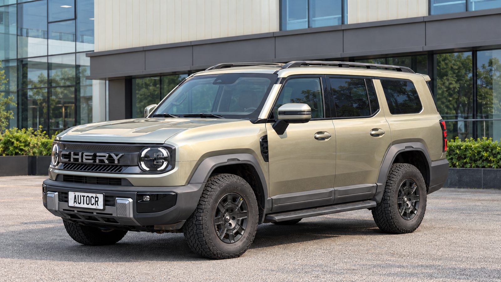 AI-generated concept of a three-row SUV based on the Chery Stockman, front three-quarter view