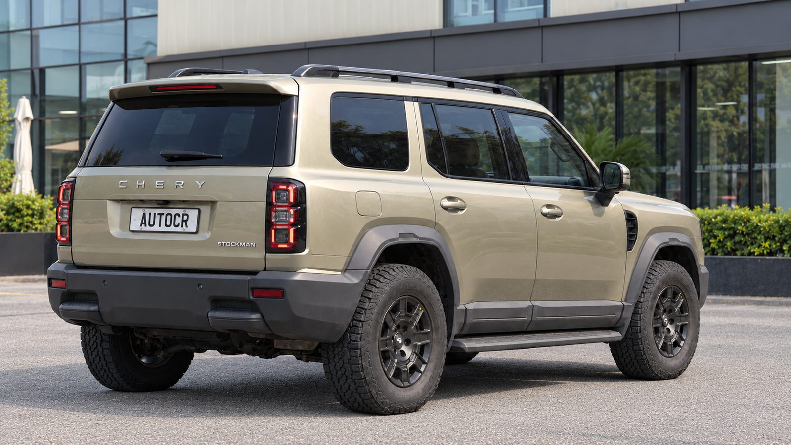 AI-generated concept of a three-row SUV based on the Chery Stockman, rear three-quarter view