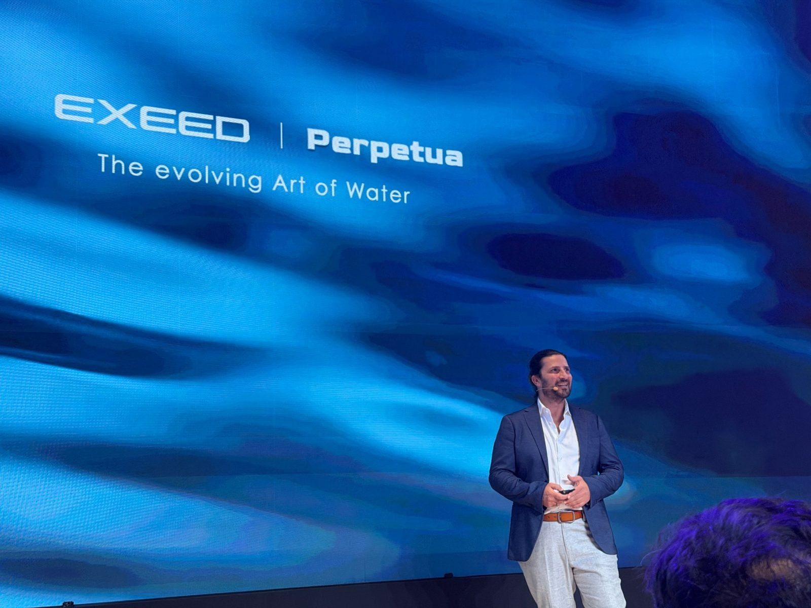 Exeed exterior design manager Christos Pavlidis presenting the Perpetua design language
