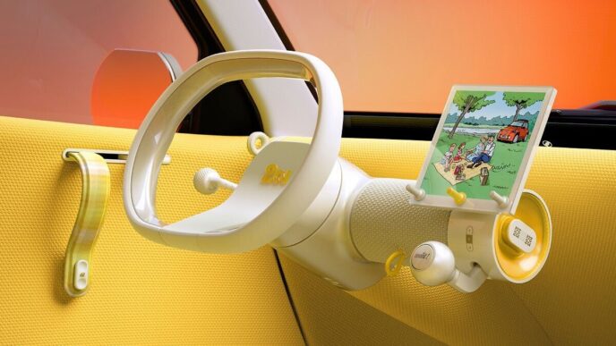 Citroën 2 CV Concept single-spoke steering wheel and screen
