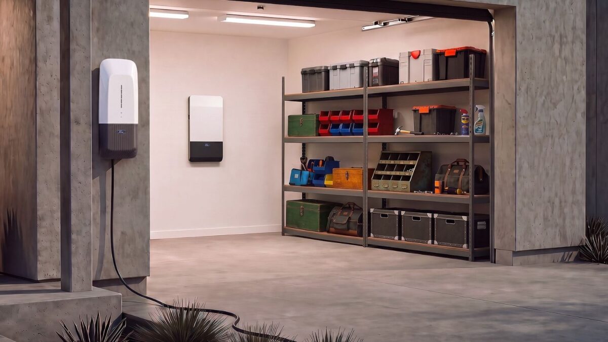Ford Home Power Station wall unit on the outside of a house