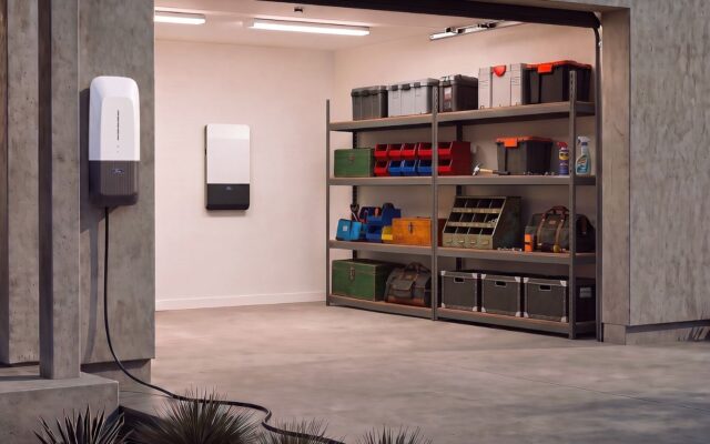 Ford Home Power Station wall unit on the outside of a house