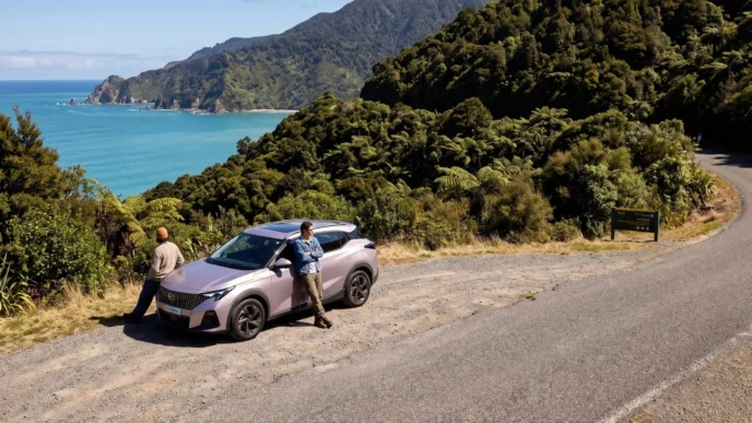 GAC Emzoom SUV parked at a coastal lookout