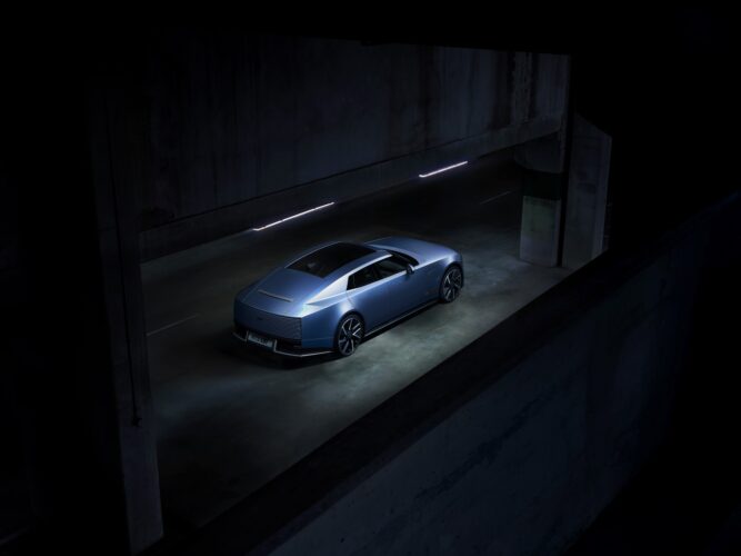 Jaguar Type 01 in blue, rear three-quarter view