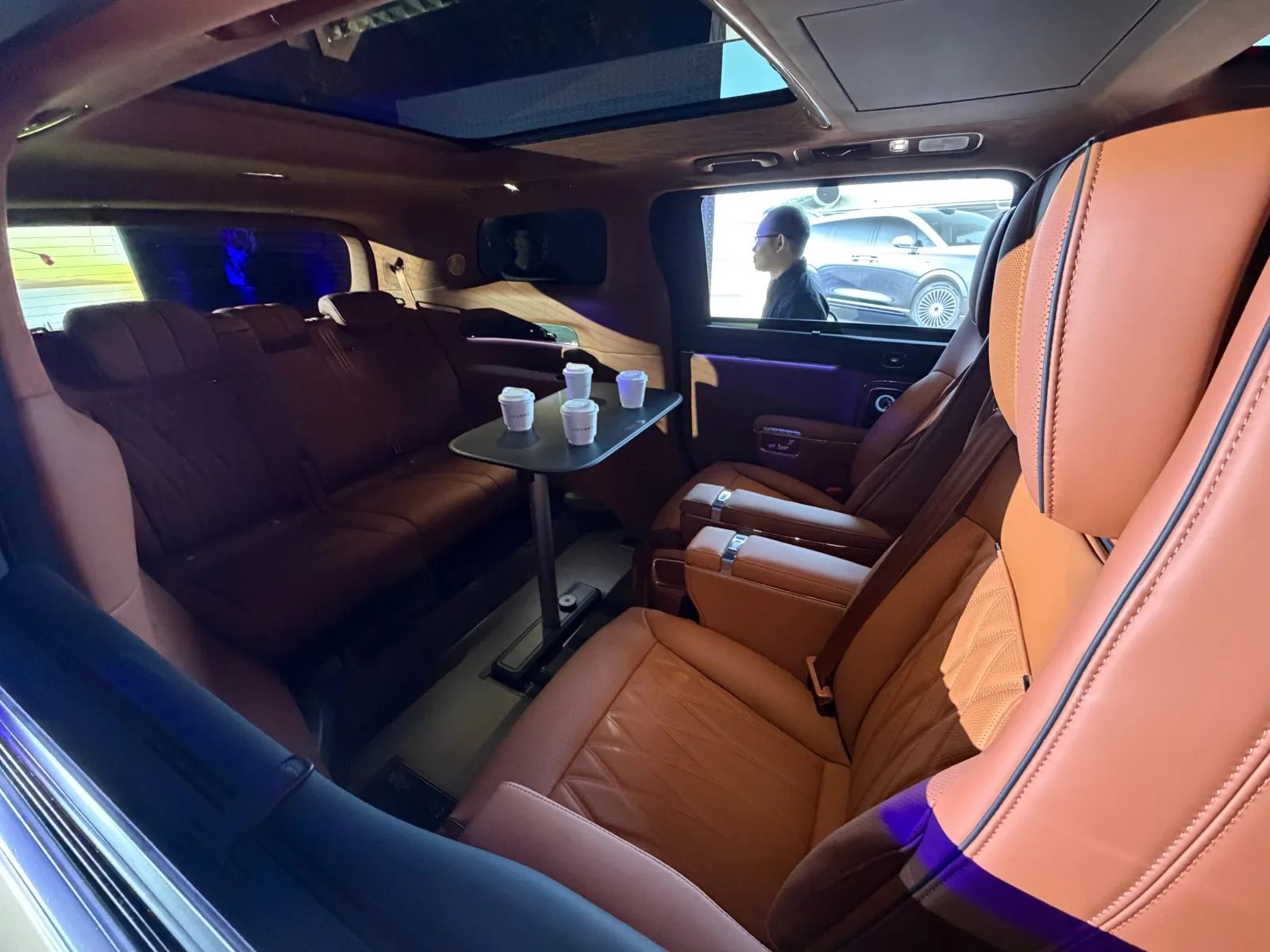 Luxeed LLounge rear cabin with zero-gravity seats and centre table
