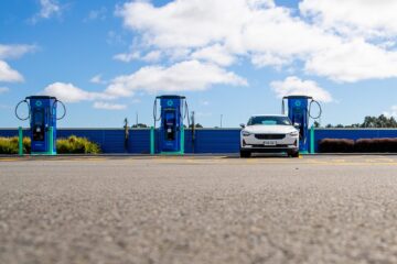 Polestar 2 parked at Meridian rapid EV chargers