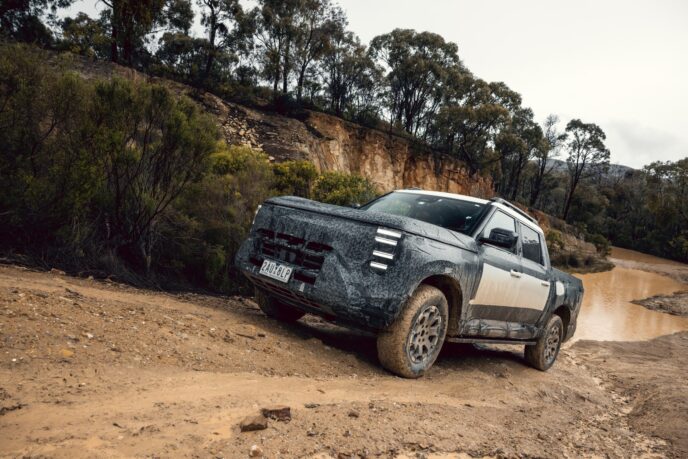 Nissan Navara Pro PHEV prototype descending a track
