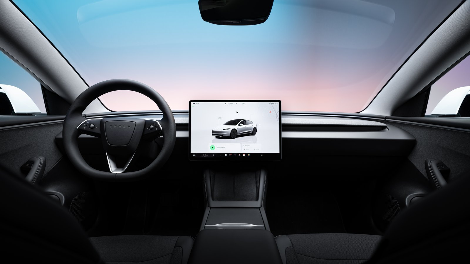 Tesla Model 3 cabin with its central touchscreen