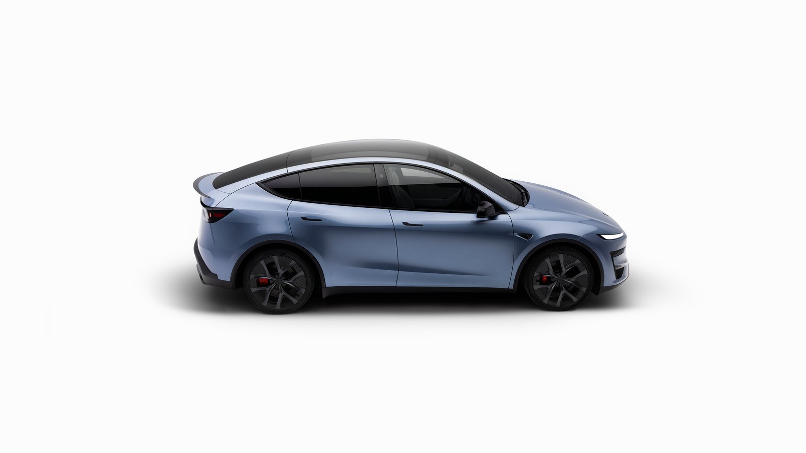 Side view of a Tesla Model Y Performance in Glacier Blue