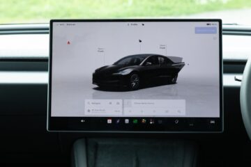 Tesla Model 3 touchscreen showing the vehicle menu