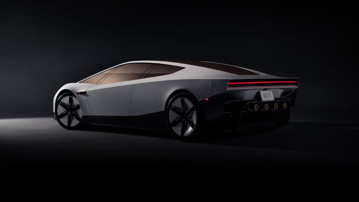 Rear three-quarter view of the new Tesla Roadster with full-width tail light