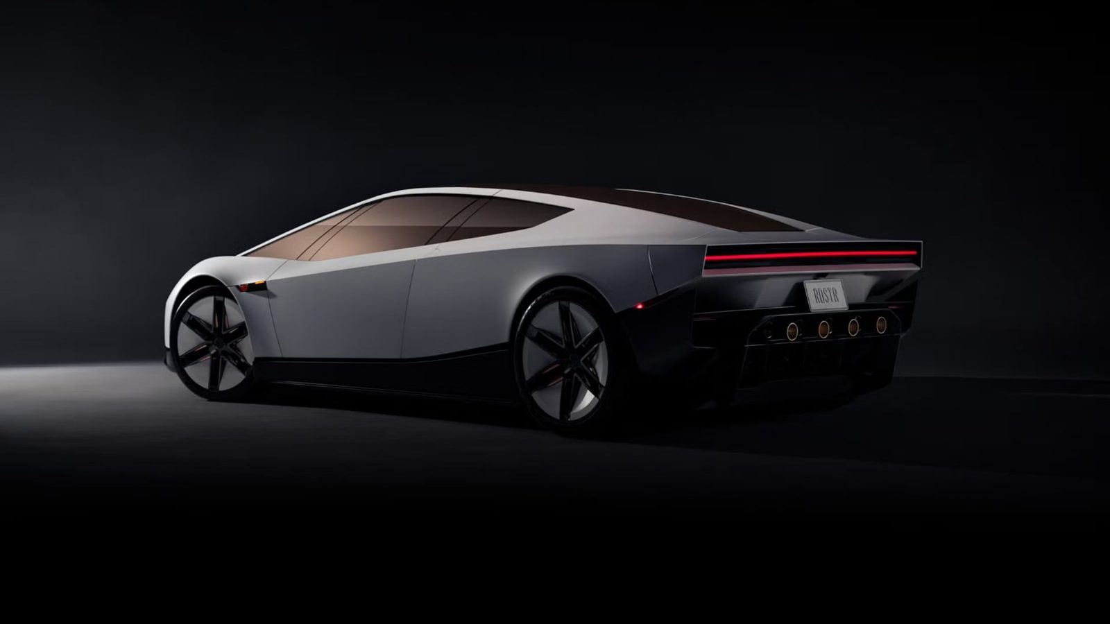 Rear three-quarter view of the new Tesla Roadster with full-width tail light
