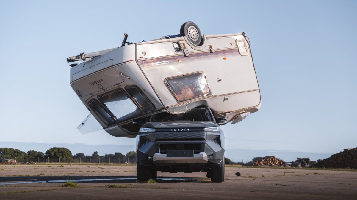 Caravan landing on the roof of a Toyota Hilux BEV
