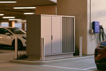 Laitent compute pod beside an EV charger in a parking building