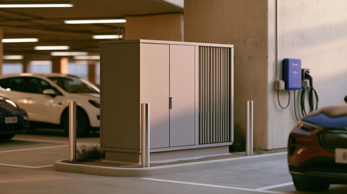 Laitent compute pod beside an EV charger in a parking building