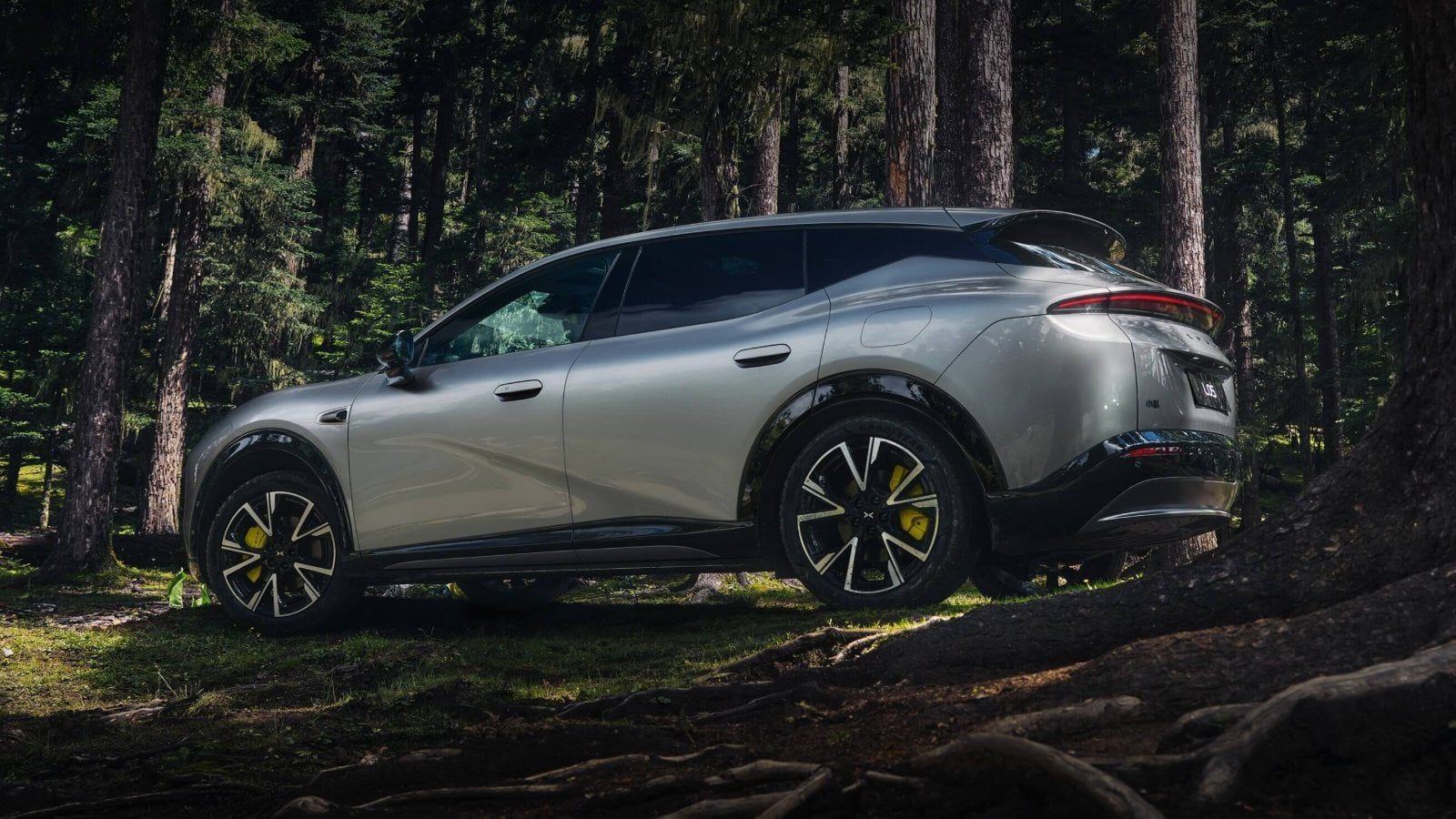 XPeng L05 SUV parked in a forest