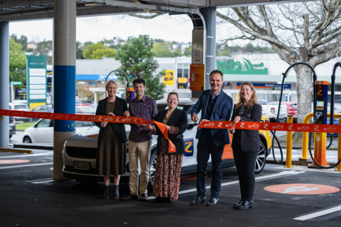 Ribbon cutting at the Z EV charging site at WestCity Waitakere